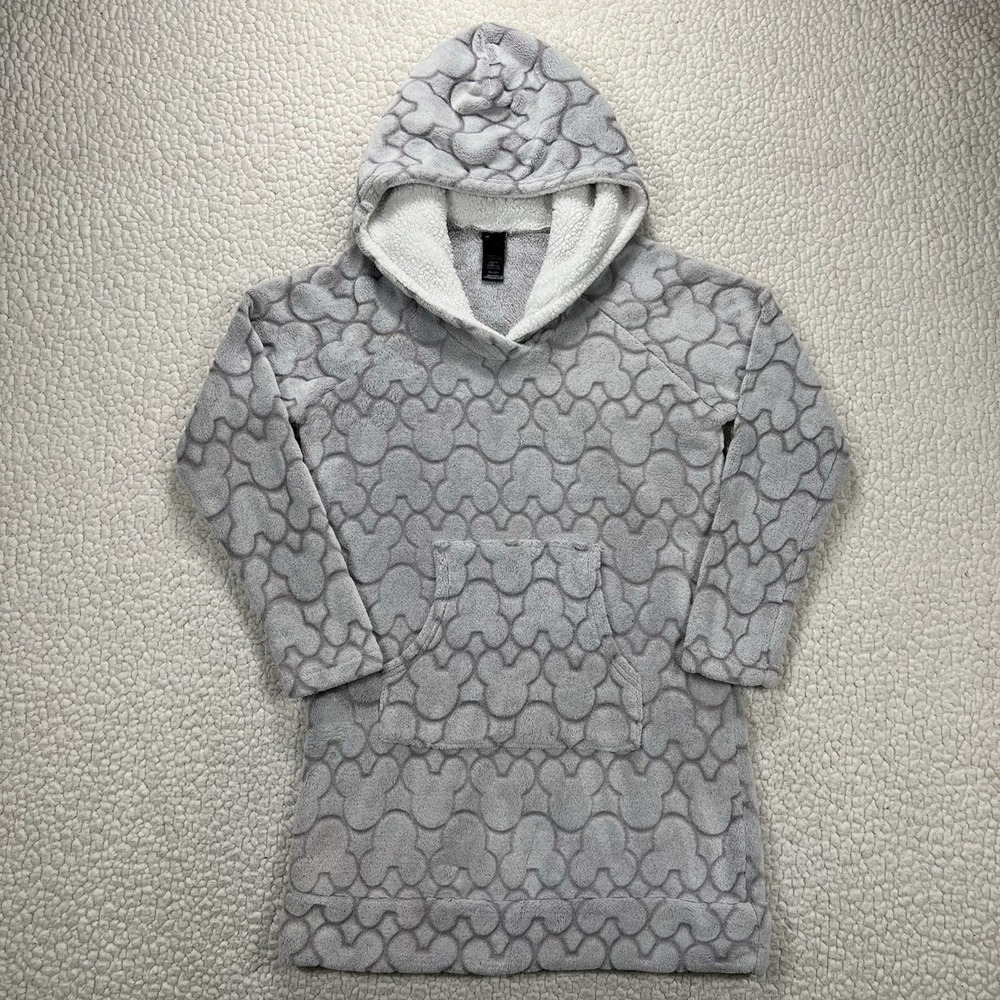 Disney Gray Plush Hooded Sweater Dress Size S Soft Fleece Micky Mouse Lounge